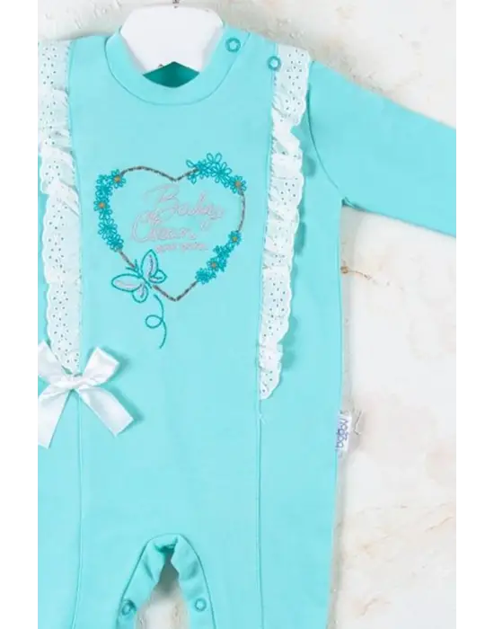 Love Kalp Nakışlı % 100 Pamuk Kız Bebek Tulumu