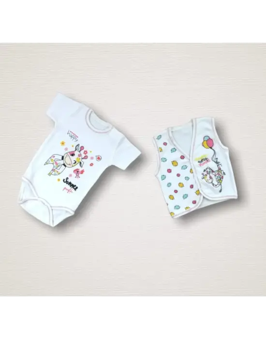 Çarpıcı Zürafa Nakışlı Zıbın Takımı Ekru