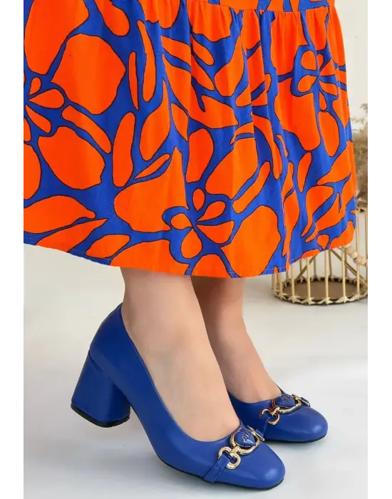 Lucky Mavi Cilt Topuklu Ayakkabı