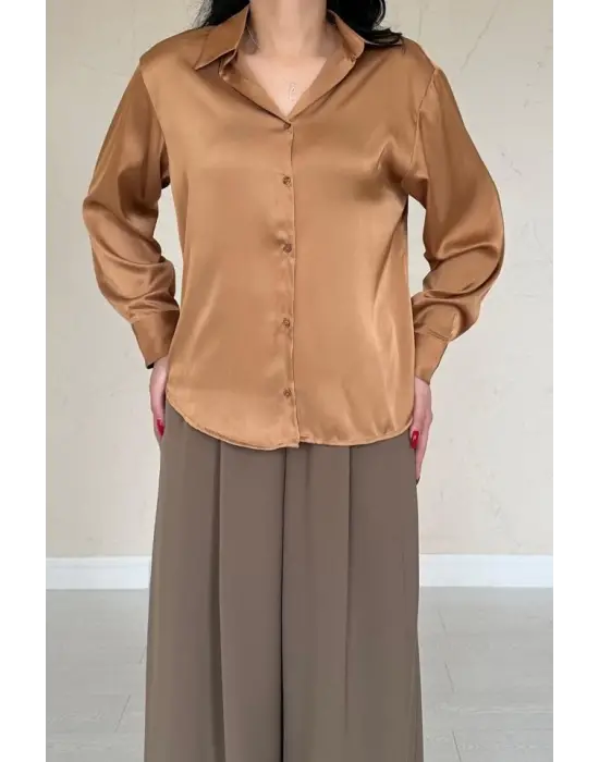 Omarı Saten Vizon Renkli Gömlek