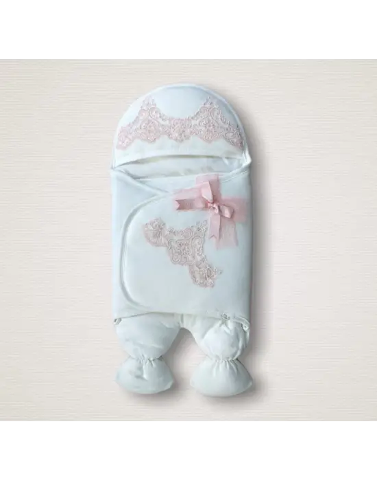 Omarı Lüks Yenidoğan Bebek Ayaklı Kundak Battaniyesi Pembe