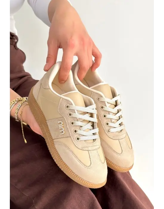 Lunga Bej Cilt Bağcıklı Spor Ayakkabı
