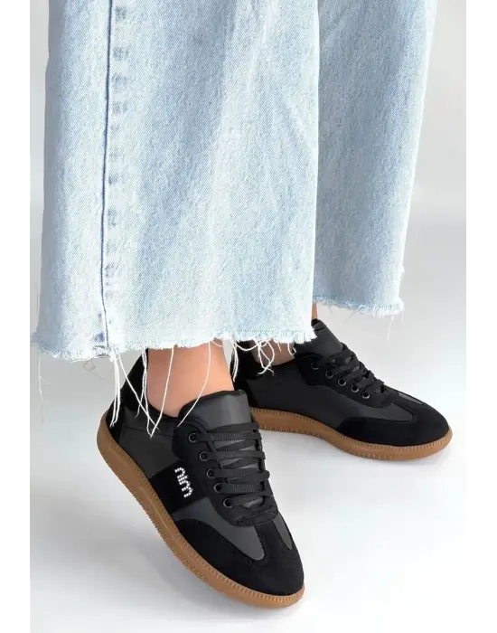 Lunga Siyah Cilt Bağcıklı Spor Ayakkabı