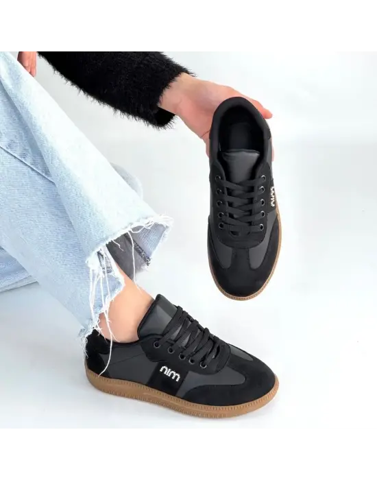 Lunga Siyah Cilt Bağcıklı Spor Ayakkabı