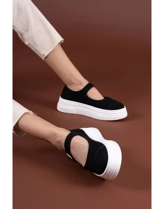 Omarı Hafif Siyah Keten Spor Ayakkabı