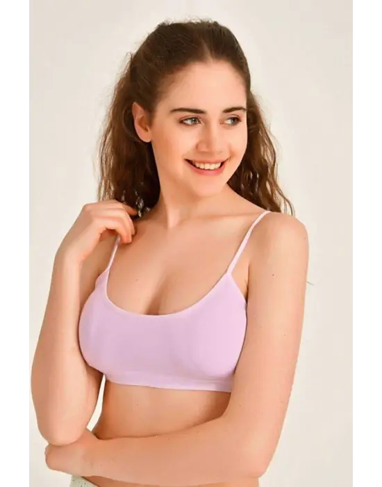 Omarı İnce Ve Şık Krem-Pembe İp Askılı Büstiyer Seti