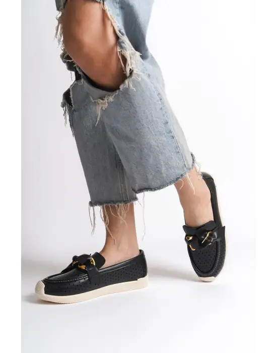 Rahat Tabaan Kalp Desenli Bayan Babet Ayakkabı - Siyah