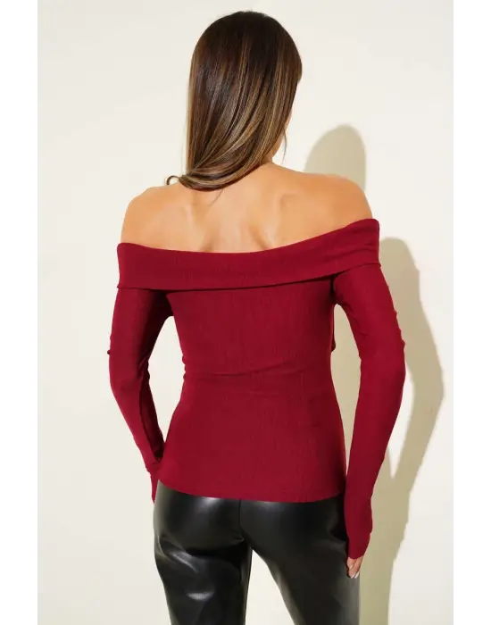 Madonna Çapraz Yaka Bluz Bordo t4331