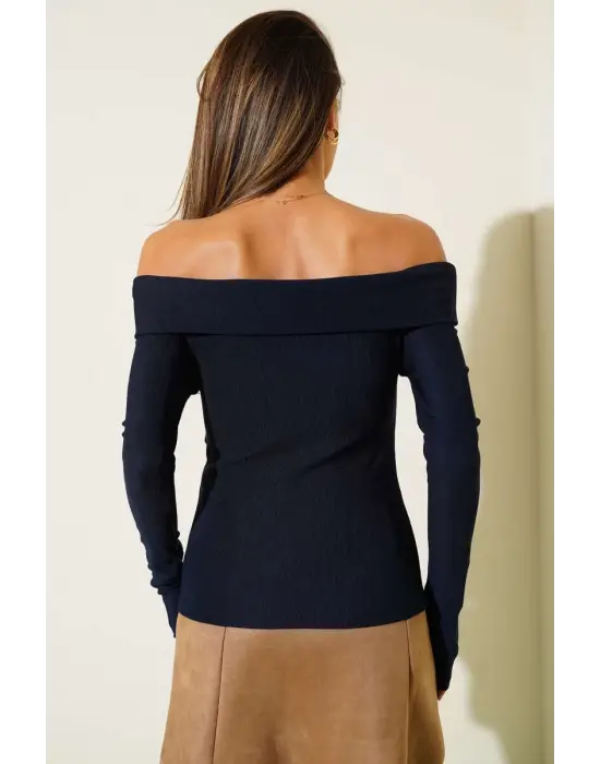 Madonna Çapraz Yaka Bluz Lacivert  