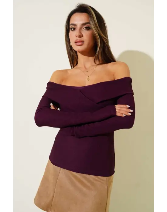 Madonna Çapraz Yaka Bluz mürdüm  