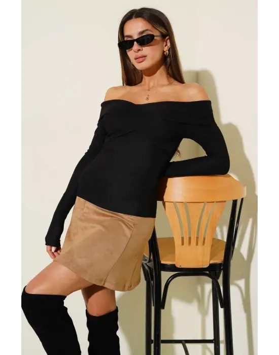 Madonna Çapraz Yaka Bluz Siyah  
