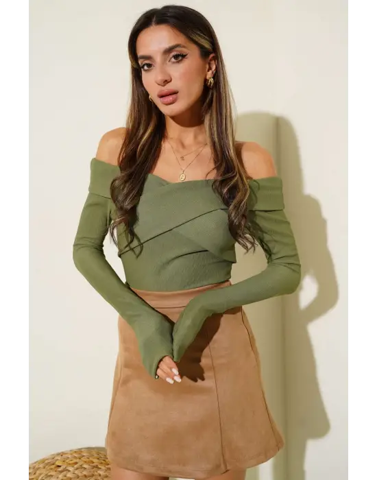 Madonna Çapraz Yaka Bluz Yeşil t4331