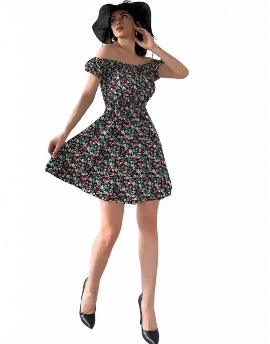 Madonna Yaka Çiçek  Desenli Elbise