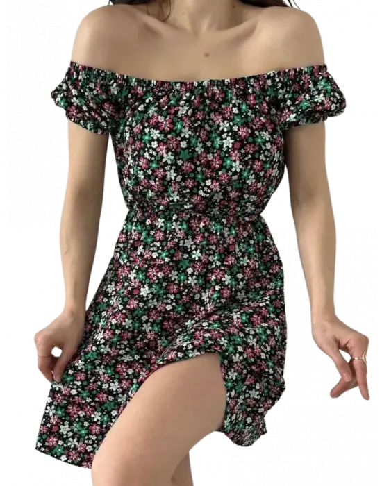 Madonna Yaka Çiçek  Desenli Elbise