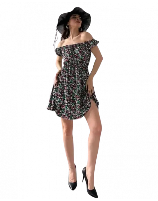 Madonna Yaka Çiçek  Desenli Elbise