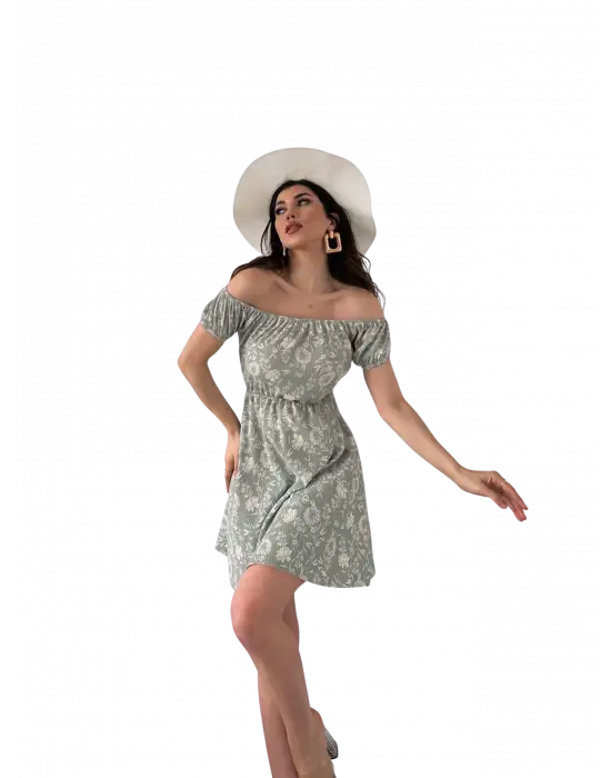 Madonna Yaka Desenli Elbise-Yeşil