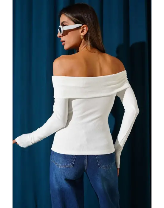 Madonna Yaka Düğmeli Bluz Beyaz t4329