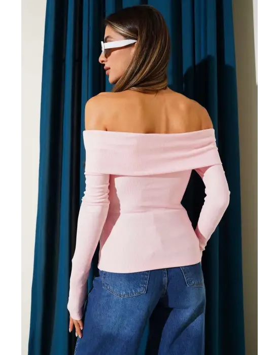 Madonna Yaka Düğmeli Bluz pembe t4329