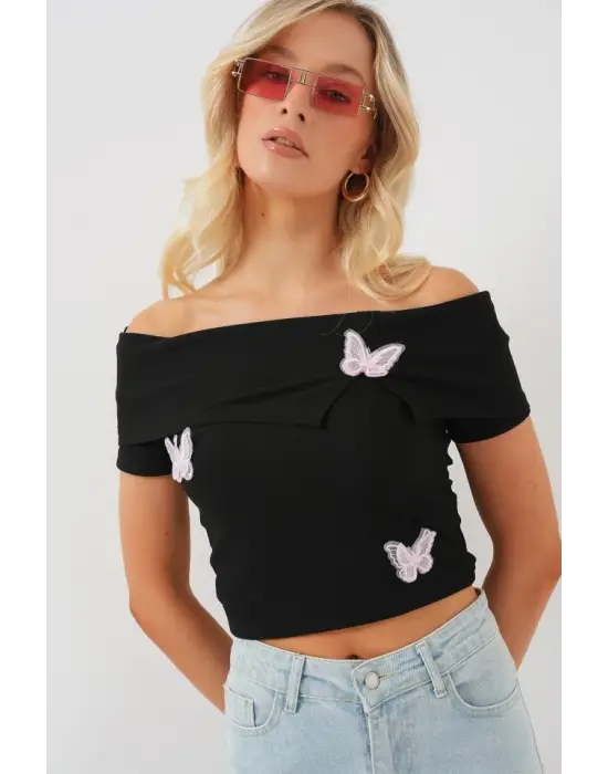 Madonna Yaka Kelebek Detaylı Bluz 957 - Siyah