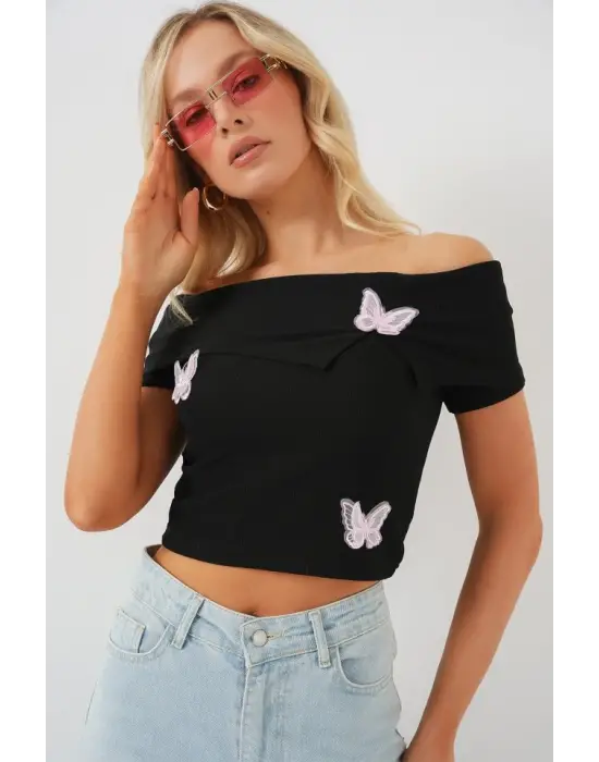 Madonna Yaka Kelebek Detaylı Bluz 957 - Siyah