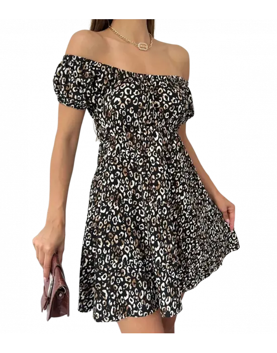 Madonna Yaka Leopar Desenli Elbise