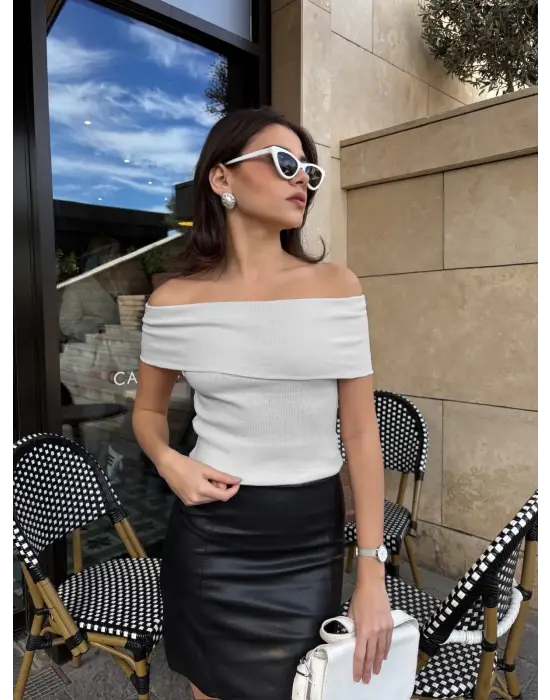 Madonna yaka sıfır kol bluz Gri