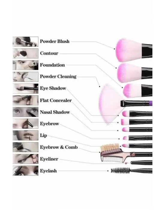 Makyaj Fırçası 12 Parça Set Yumuşak Uçlu Göz Makyajına Uygun Hafif Ve Taşınabilir Çanta