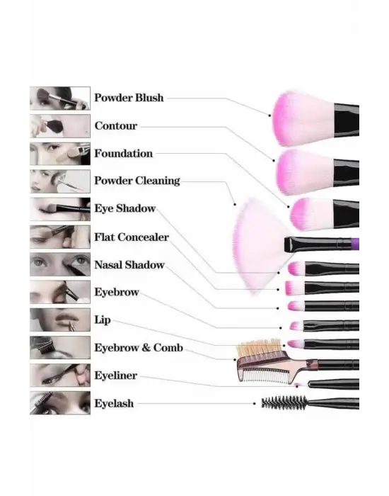 Makyaj Fırçası 12 Parça Set Yumuşak Uçlu Göz Makyajına Uygun Hafif Ve Taşınabilir Çanta