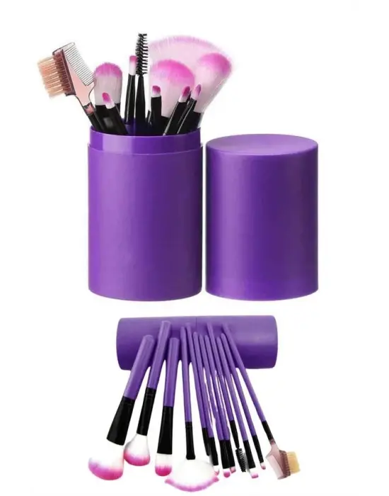 Makyaj Fırçası 12 Parça Set Yumuşak Uçlu Göz Makyajına Uygun Hafif Ve Taşınabilir Çanta