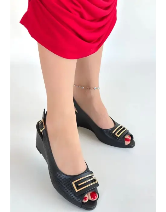 Mamba Siyah Cilt Dolgu Topuk Ayakkabı