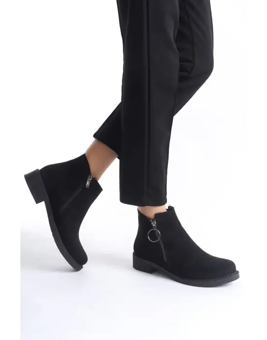 Zarif Fermuarlı Süet Bayan Bot