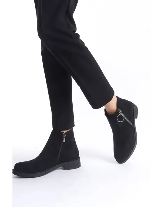 Zarif Fermuarlı Süet Bayan Bot