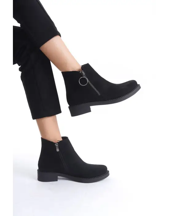 Zarif Fermuarlı Süet Bayan Bot