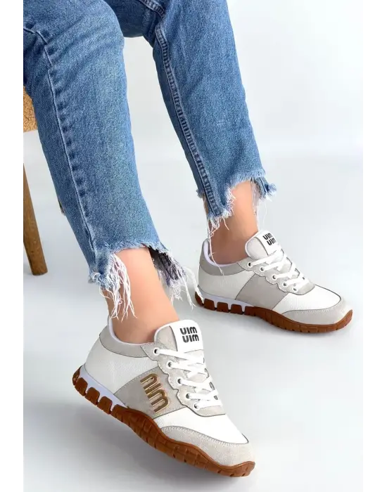 Marje Beyaz Cilt Bağcıklı Spor Ayakkabı