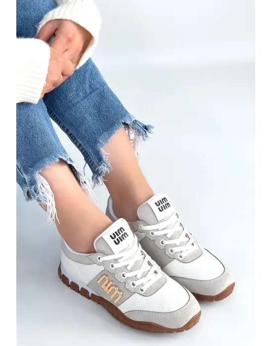 Marje Beyaz Cilt Bağcıklı Spor Ayakkabı