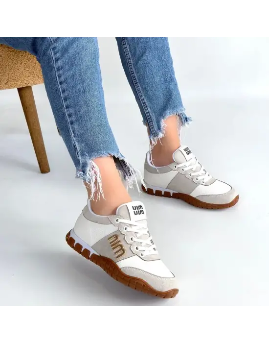 Marje Beyaz Cilt Bağcıklı Spor Ayakkabı