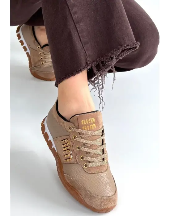 Marje Vizon Cilt Bağcıklı Spor Ayakkabı