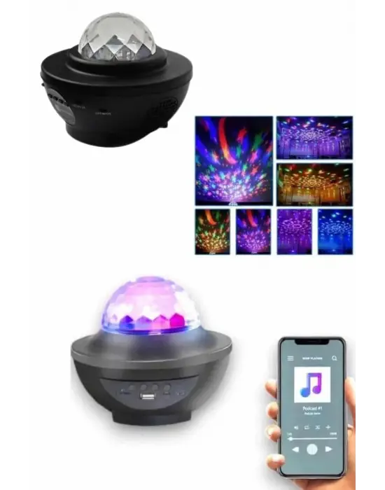 Masa Ve Gece Lambası Renkli Projektör Işıklı Disko Topu Bluetooth Hoparlör