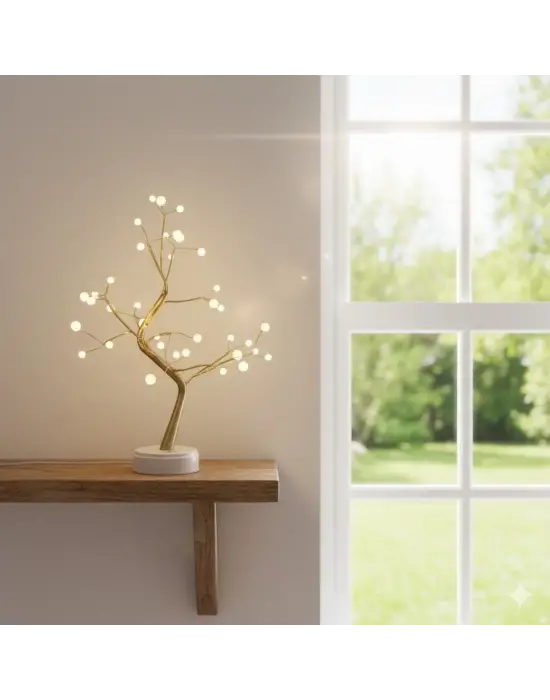 Masaüstü Boncuklu Şarjlı Ağaç Lamba – 3 Kademeli Dokunmatik Işık, Dekoratif LED Masaüstü Ortam Aydınlatması