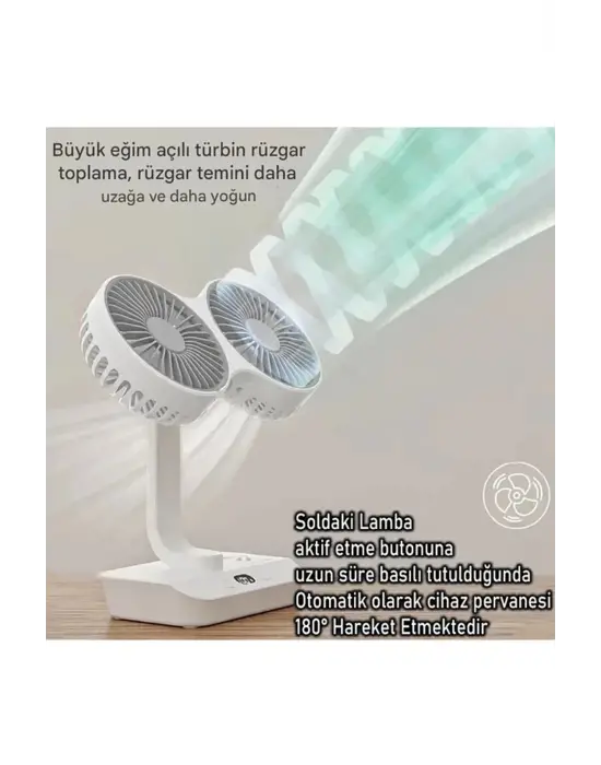 Masaüstü Dijital Ekranlı Çift Fanlı Led Işıklı Soğutucu Fan Ev Ofis Şarjlı Vantilatör