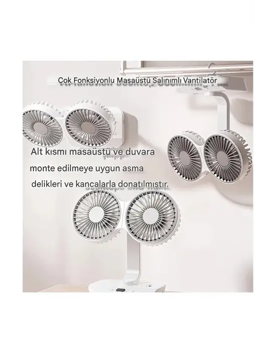 Masaüstü Dijital Ekranlı Çift Fanlı Led Işıklı Soğutucu Fan Ev Ofis Şarjlı Vantilatör