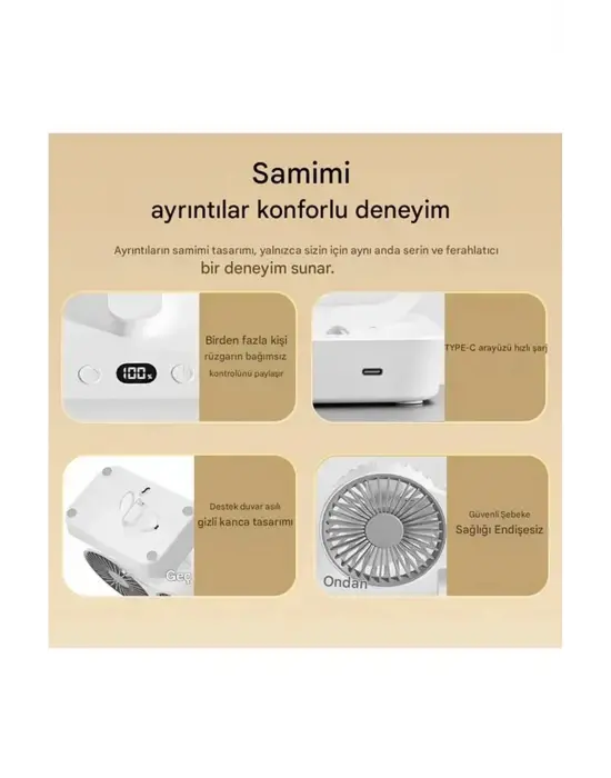 Masaüstü Dijital Ekranlı Çift Fanlı Led Işıklı Soğutucu Fan Ev Ofis Şarjlı Vantilatör