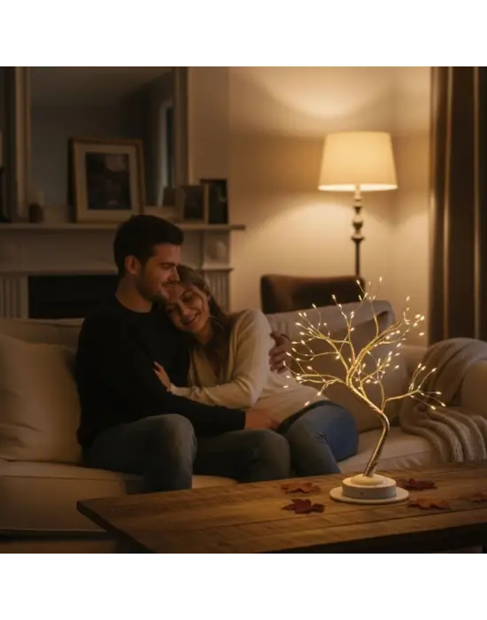 Masaüstü Peri Ağaç LED Lamba – Gün Işığı Rengi, 3 Kademeli Işık Ayarlı, Şarjlı Dekoratif Ortam Aydınlatması