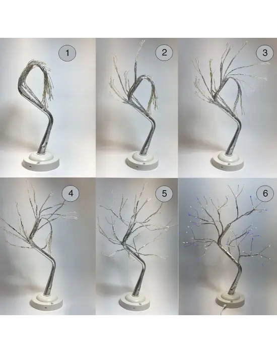 Masaüstü Peri Ağaç LED Lamba – Gün Işığı Rengi, 3 Kademeli Işık Ayarlı, Şarjlı Dekoratif Ortam Aydınlatması