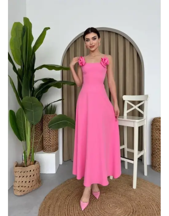 Matilda Gül İp Askılı Elbise