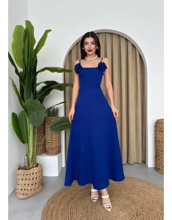 Omarı Zarif Gül İp Askılı Elbise