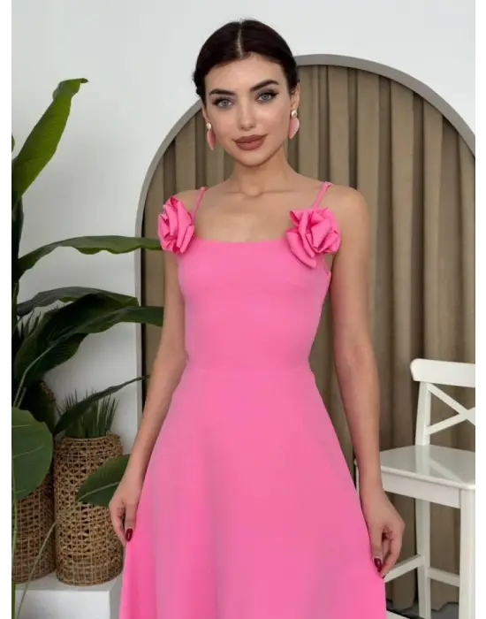 Matilda Gül İp Askılı Elbise