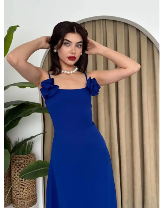 Omarı Zarif Gül İp Askılı Elbise