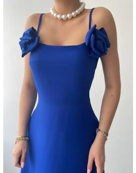 Omarı Zarif Gül İp Askılı Elbise