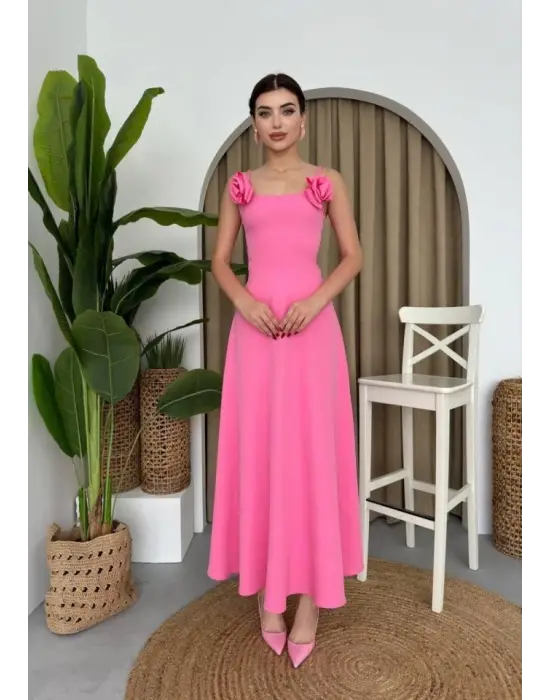 Matilda Gül İp Askılı Elbise